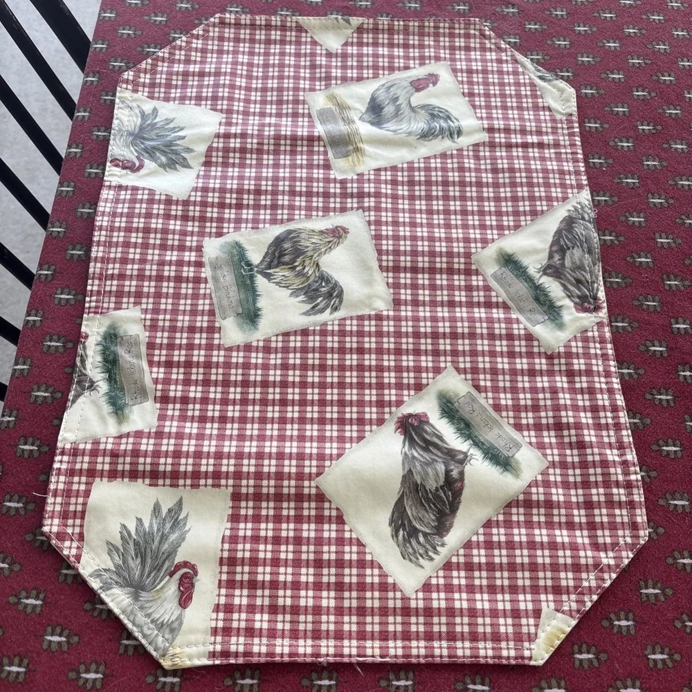 Chicken Rooster‎ Vinyl Placemats Country Farmhouse Rustic Set Of 8 Red Check